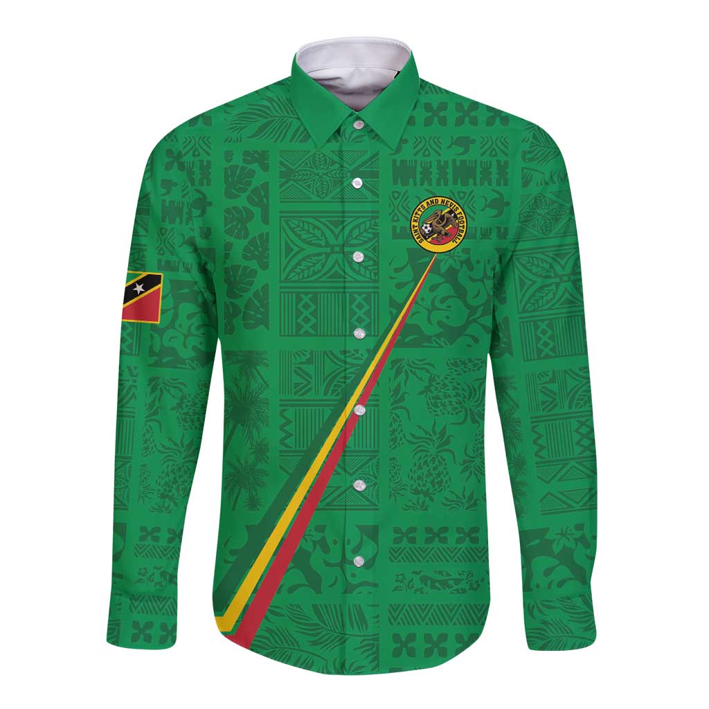 Custom Saint Kitts And Nevis Football Long Sleeve Button Shirt Sugar Boyz Green Version - Wonder Print Shop