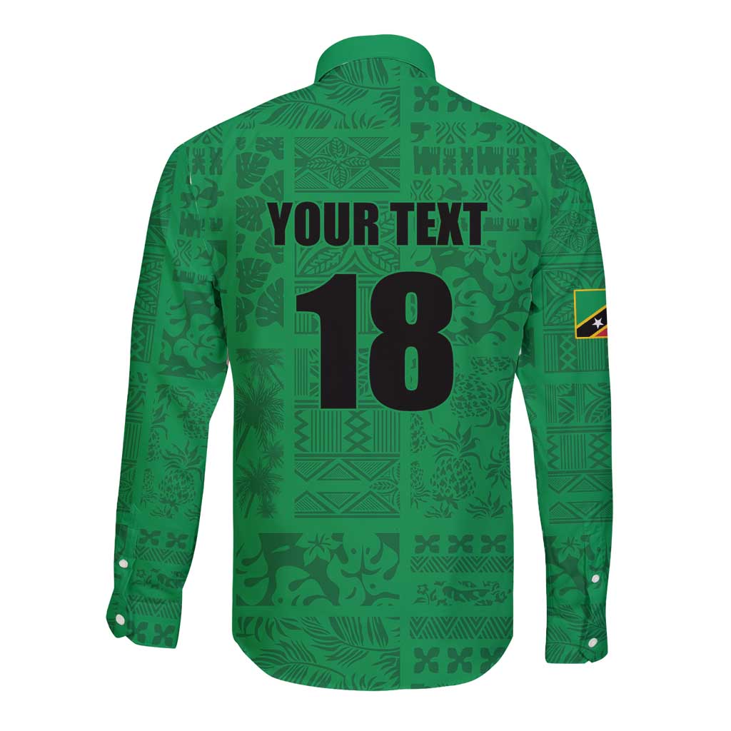 Custom Saint Kitts And Nevis Football Long Sleeve Button Shirt Sugar Boyz Green Version - Wonder Print Shop