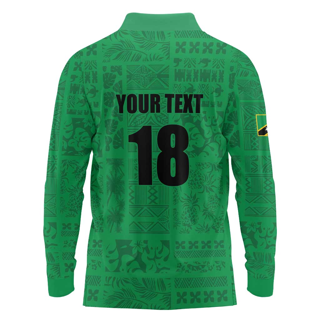 Custom Saint Kitts And Nevis Football Long Sleeve Polo Shirt Sugar Boyz Green Version - Wonder Print Shop