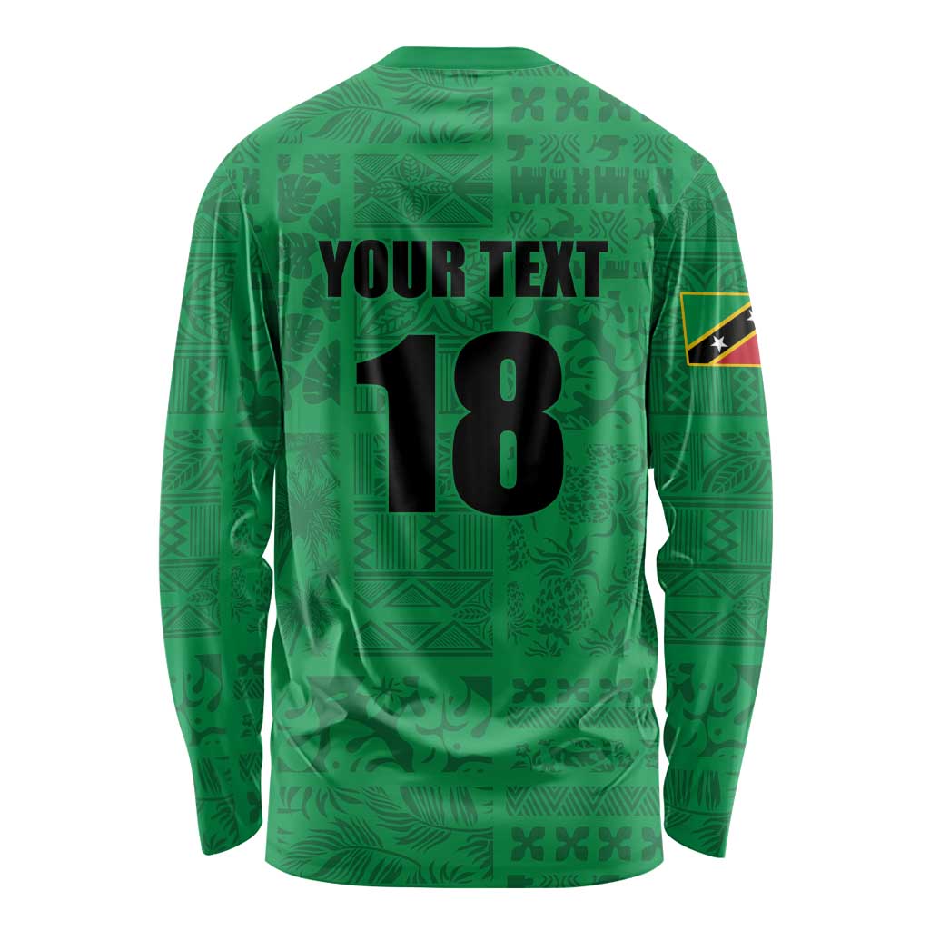 Custom Saint Kitts And Nevis Football Long Sleeve Shirt Sugar Boyz Green Version - Wonder Print Shop