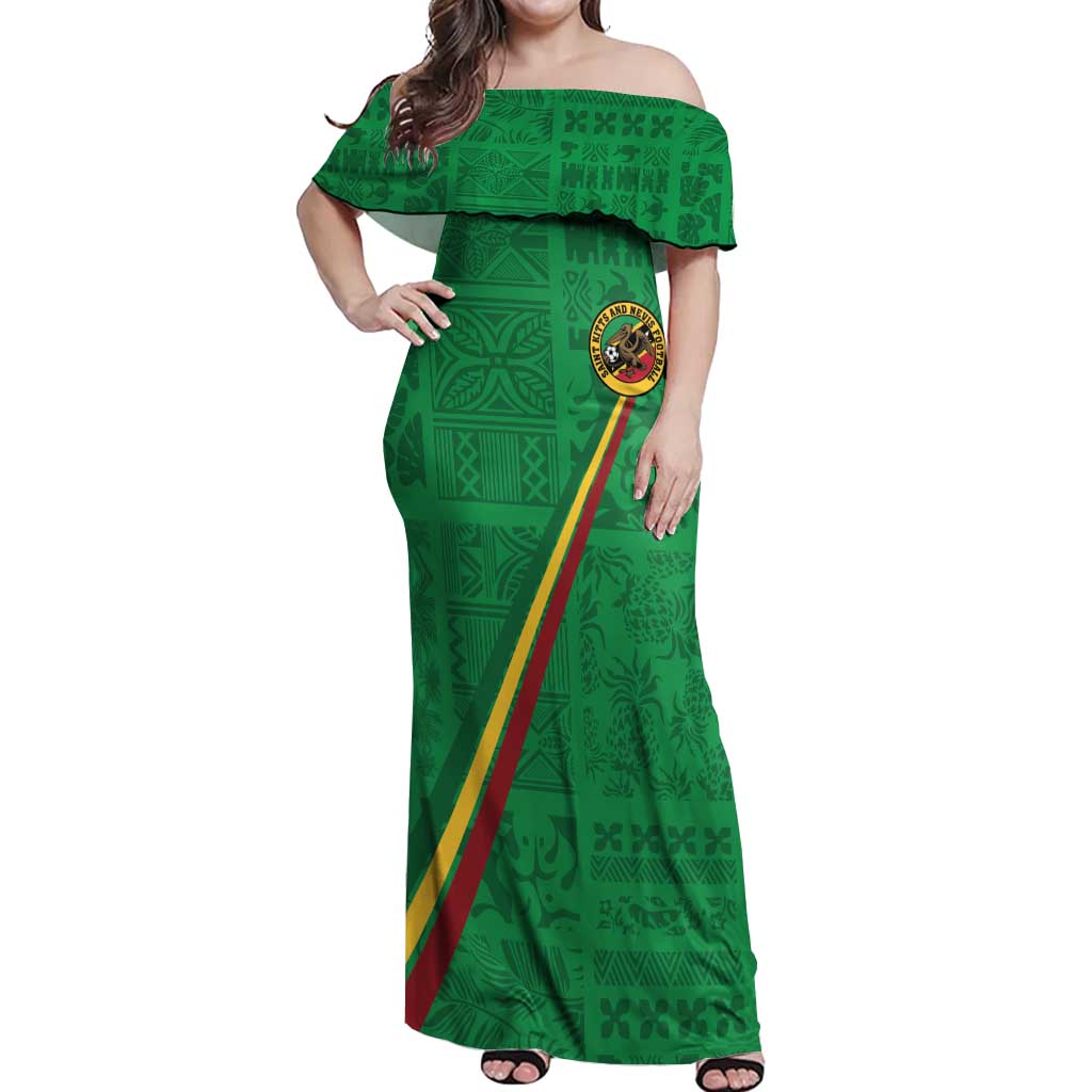 Custom Saint Kitts And Nevis Football Off Shoulder Maxi Dress Sugar Boyz Green Version - Wonder Print Shop