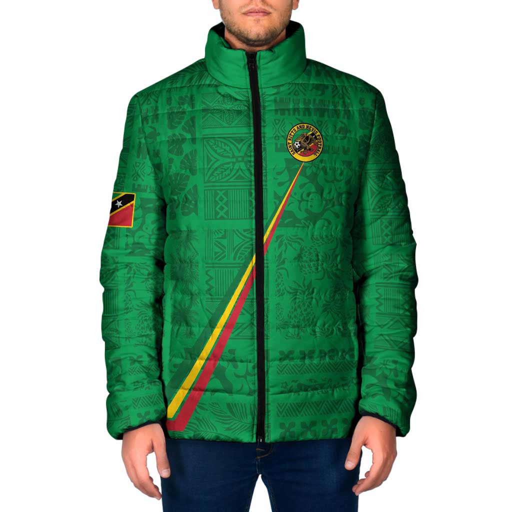 Custom Saint Kitts And Nevis Football Padded Jacket Sugar Boyz Green Version - Wonder Print Shop