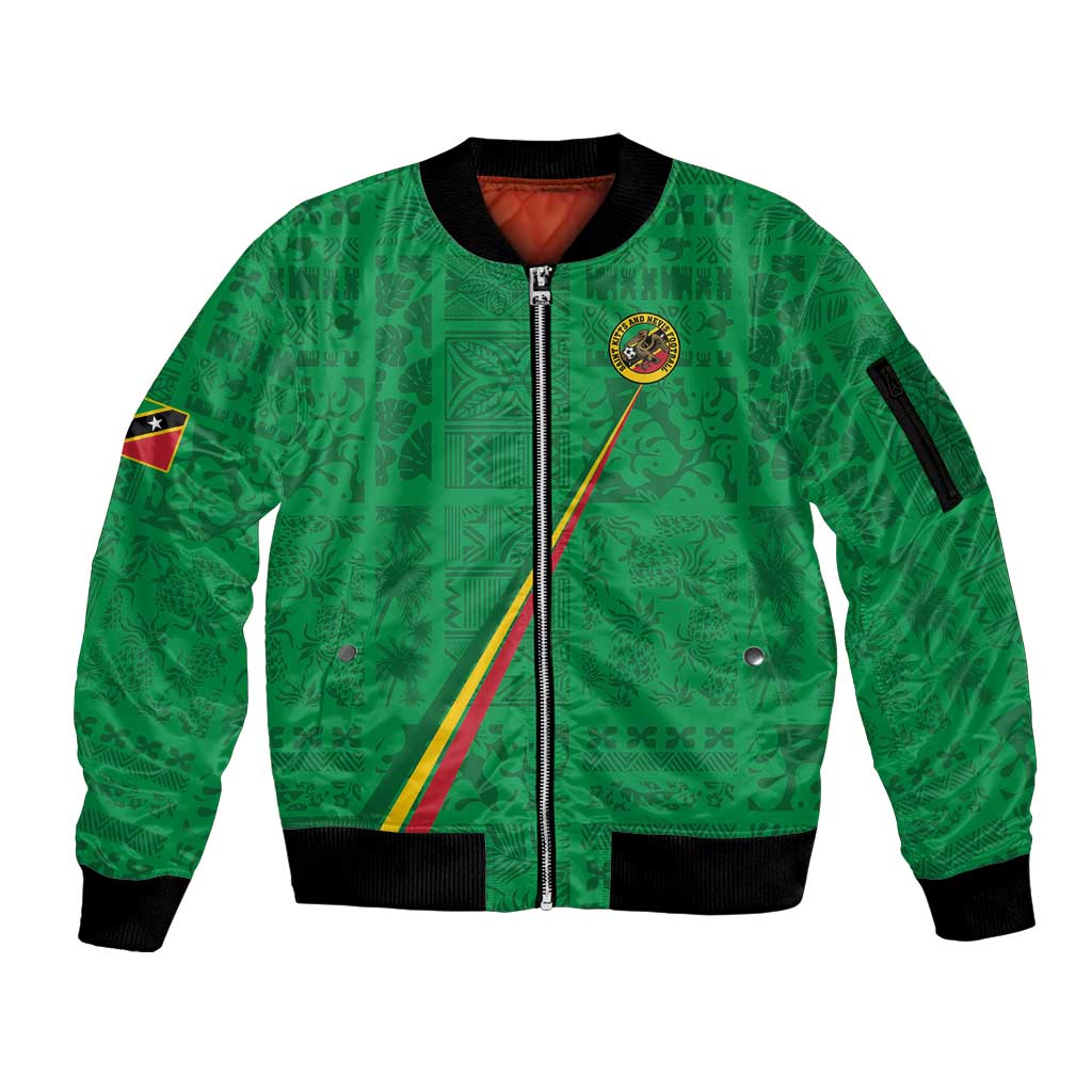Custom Saint Kitts And Nevis Football Sleeve Zip Bomber Jacket Sugar Boyz Green Version - Wonder Print Shop