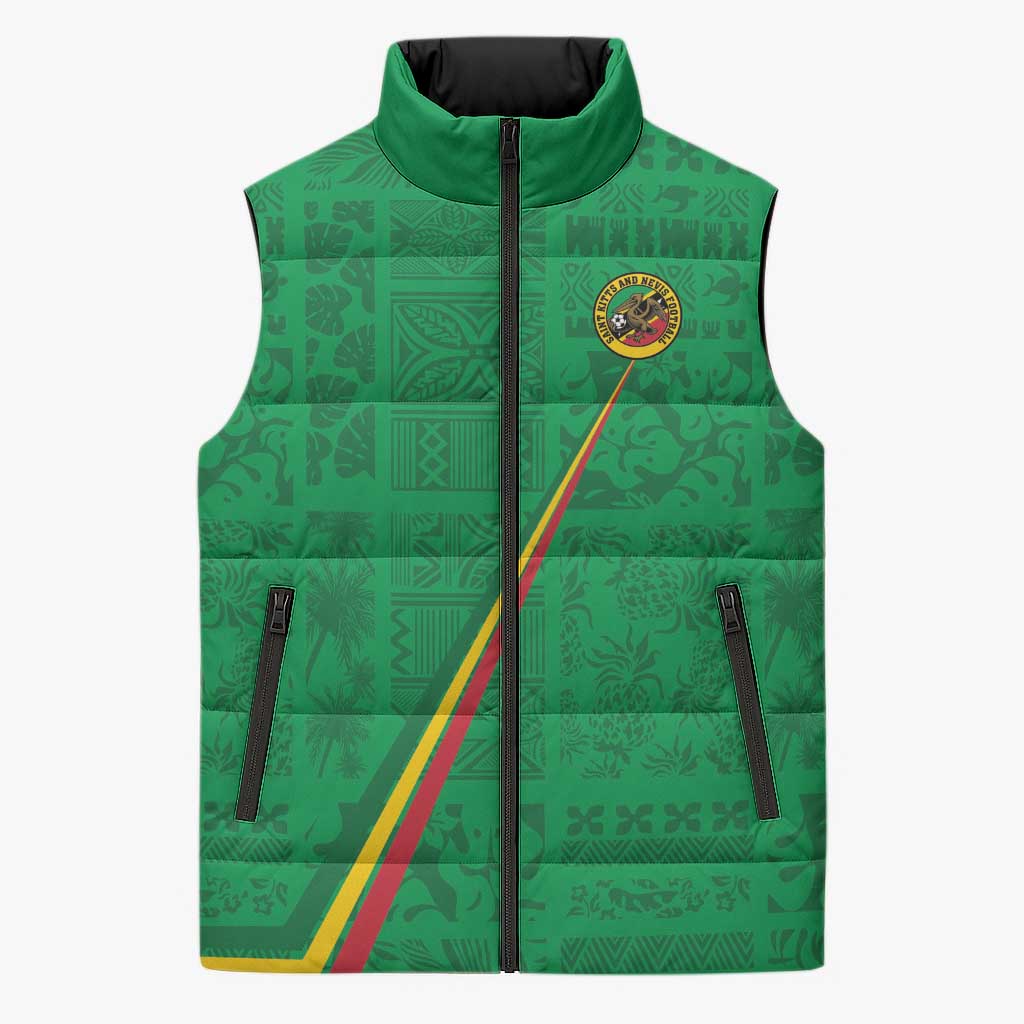 Custom Saint Kitts And Nevis Football Sleeveless Puffer Jacket Sugar Boyz Green Version - Wonder Print Shop