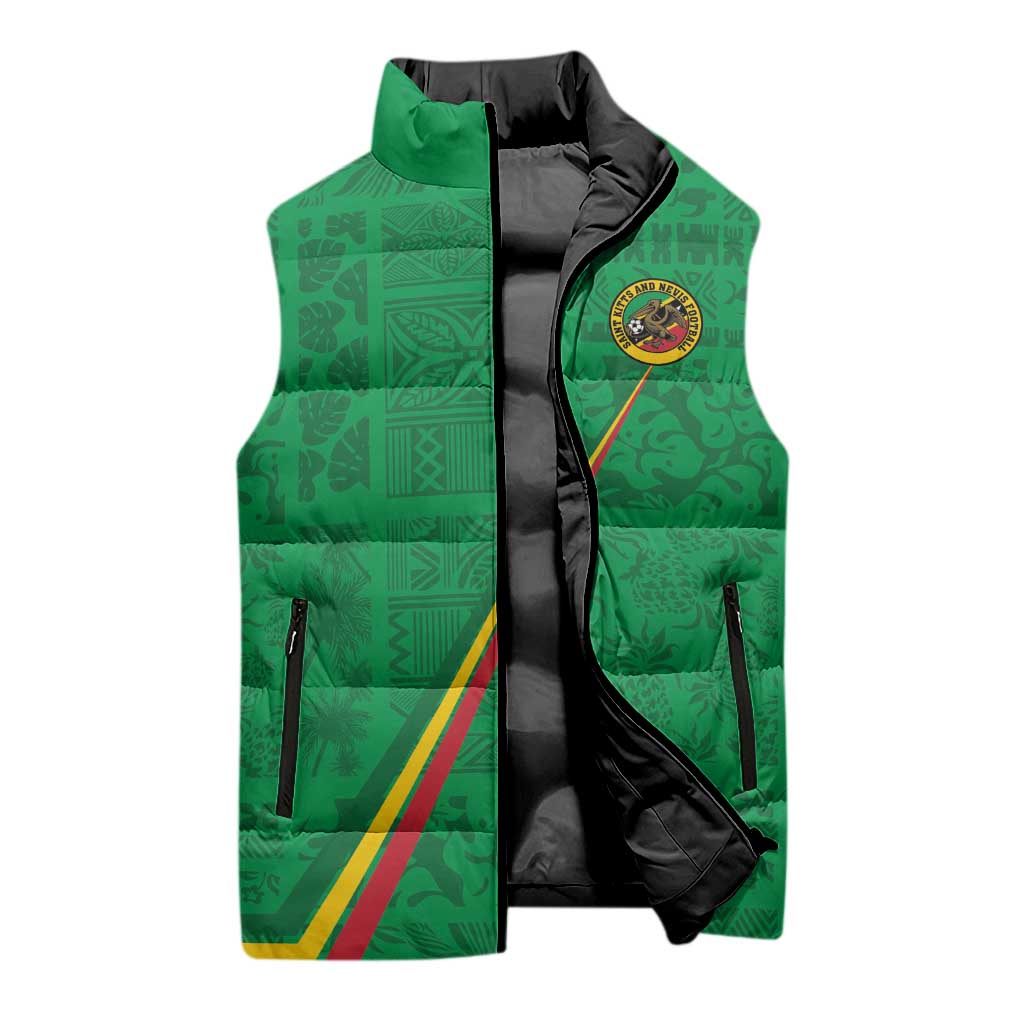 Custom Saint Kitts And Nevis Football Sleeveless Puffer Jacket Sugar Boyz Green Version - Wonder Print Shop