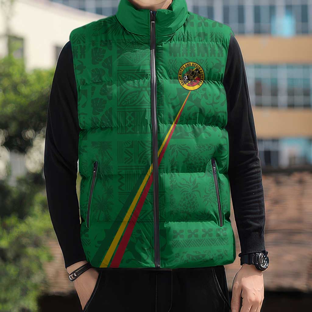 Custom Saint Kitts And Nevis Football Sleeveless Puffer Jacket Sugar Boyz Green Version - Wonder Print Shop