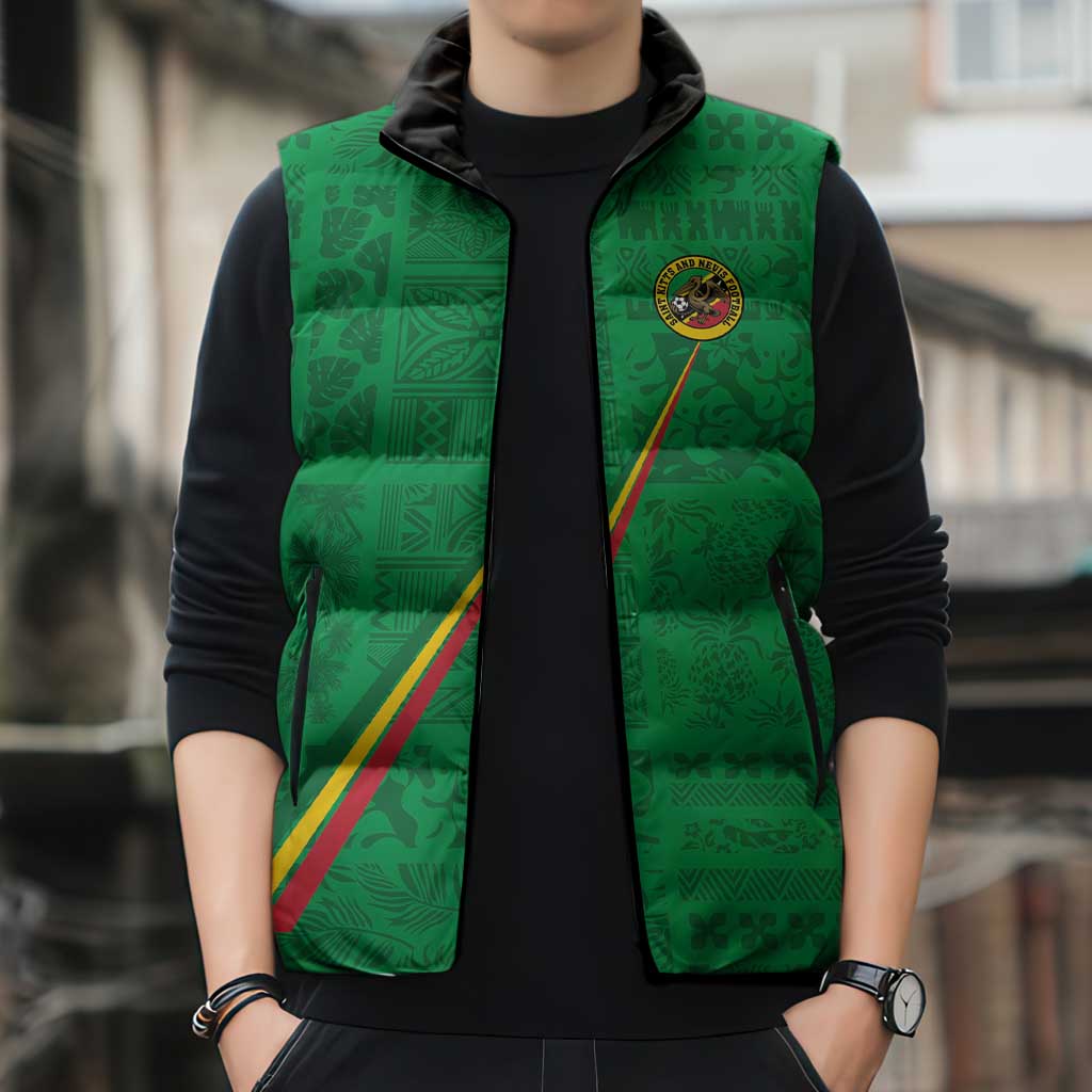 Custom Saint Kitts And Nevis Football Sleeveless Puffer Jacket Sugar Boyz Green Version - Wonder Print Shop