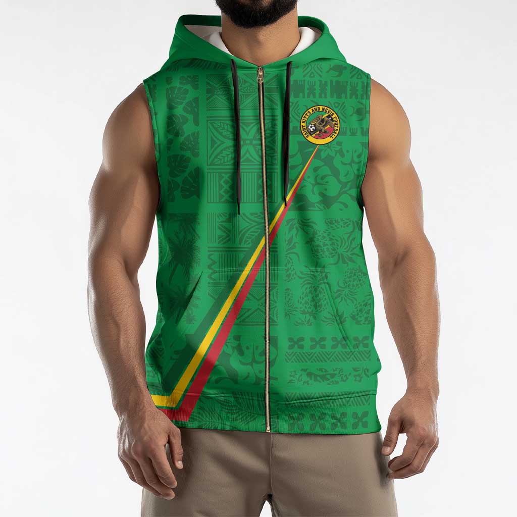Custom Saint Kitts And Nevis Football Sleeveless Zip Hoodie Sugar Boyz Green Version - Wonder Print Shop