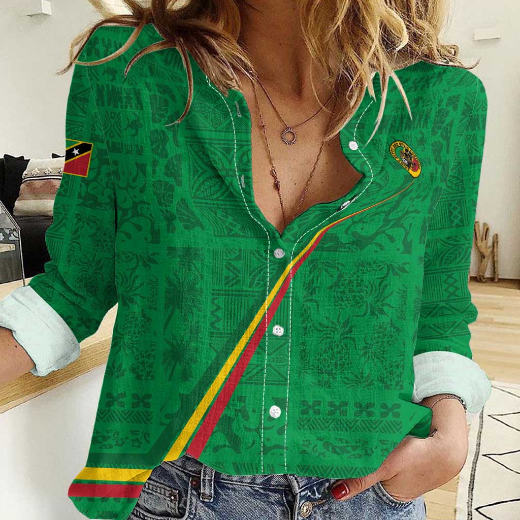 Custom Saint Kitts And Nevis Football Women Casual Shirt Sugar Boyz Green Version - Wonder Print Shop
