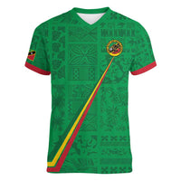 Custom Saint Kitts And Nevis Football Women V-Neck T-Shirt Sugar Boyz Green Version - Wonder Print Shop