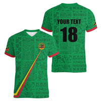 Custom Saint Kitts And Nevis Football Women V-Neck T-Shirt Sugar Boyz Green Version - Wonder Print Shop