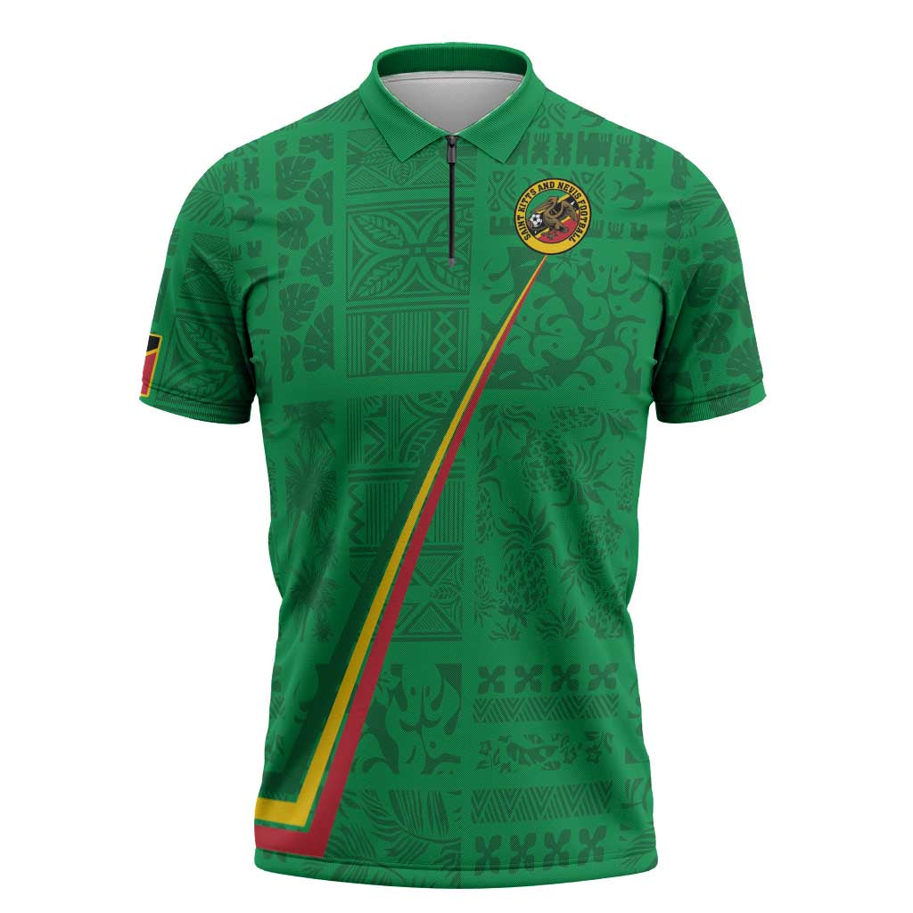 Custom Saint Kitts And Nevis Football Zipper Polo Shirt Sugar Boyz Green Version - Wonder Print Shop