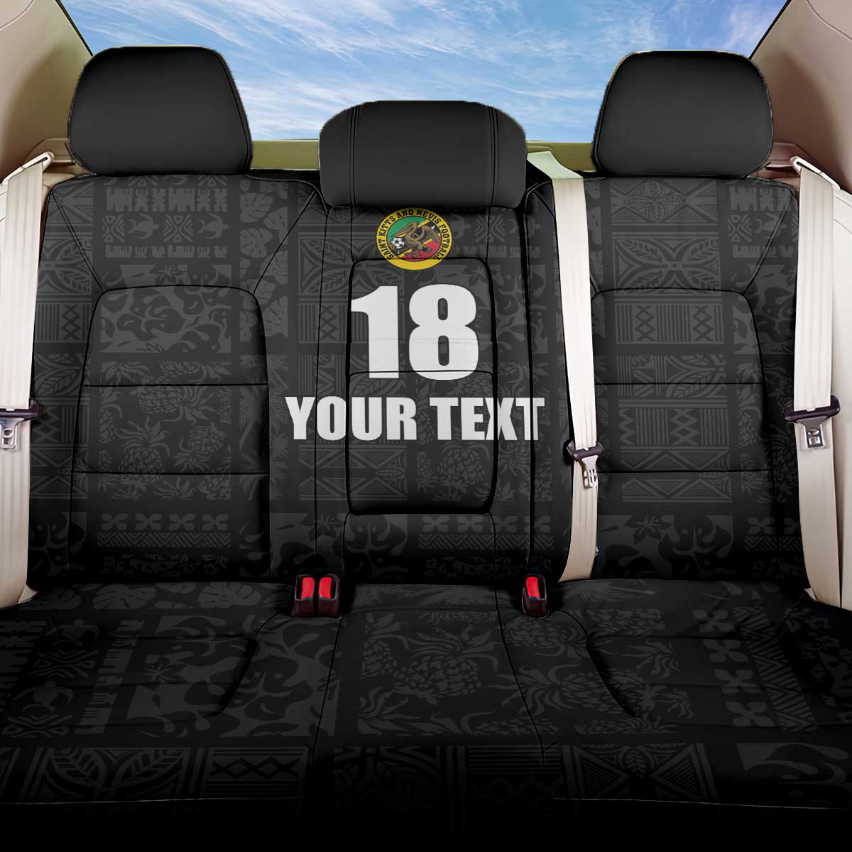 Custom Saint Kitts And Nevis Football Back Car Seat Cover Sugar Boyz Black Version - Wonder Print Shop