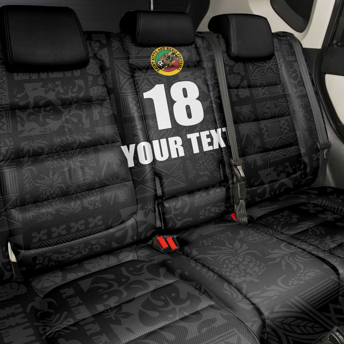 Custom Saint Kitts And Nevis Football Back Car Seat Cover Sugar Boyz Black Version - Wonder Print Shop