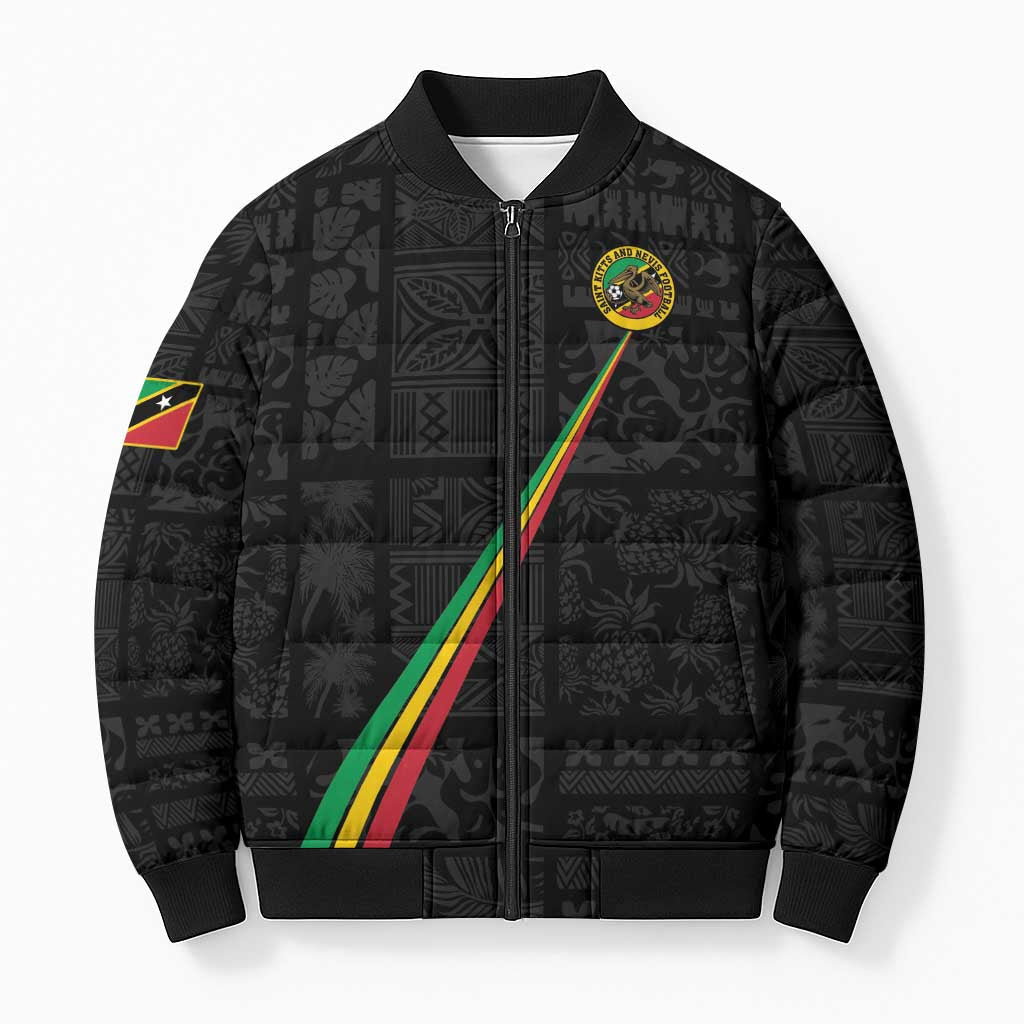 Custom Saint Kitts And Nevis Football Bomber Puffer Jacket Sugar Boyz Black Version - Wonder Print Shop