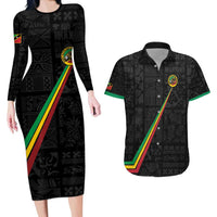 Custom Saint Kitts And Nevis Football Couples Matching Long Sleeve Bodycon Dress and Hawaiian Shirt Sugar Boyz Black Version - Wonder Print Shop