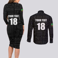 Custom Saint Kitts And Nevis Football Couples Matching Long Sleeve Bodycon Dress and Long Sleeve Button Shirt Sugar Boyz Black Version - Wonder Print Shop