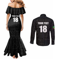 Custom Saint Kitts And Nevis Football Couples Matching Mermaid Dress and Long Sleeve Button Shirt Sugar Boyz Black Version - Wonder Print Shop