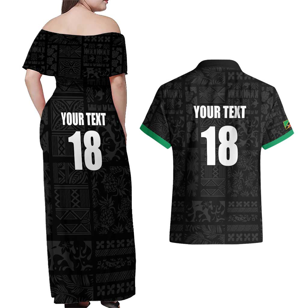 Custom Saint Kitts And Nevis Football Couples Matching Off Shoulder Maxi Dress and Hawaiian Shirt Sugar Boyz Black Version - Wonder Print Shop