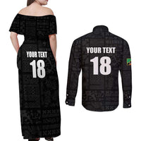 Custom Saint Kitts And Nevis Football Couples Matching Off Shoulder Maxi Dress and Long Sleeve Button Shirt Sugar Boyz Black Version - Wonder Print Shop