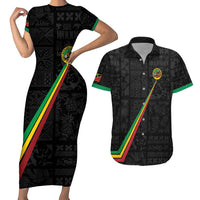 Custom Saint Kitts And Nevis Football Couples Matching Short Sleeve Bodycon Dress and Hawaiian Shirt Sugar Boyz Black Version - Wonder Print Shop