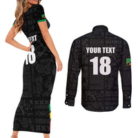 Custom Saint Kitts And Nevis Football Couples Matching Short Sleeve Bodycon Dress and Long Sleeve Button Shirt Sugar Boyz Black Version - Wonder Print Shop