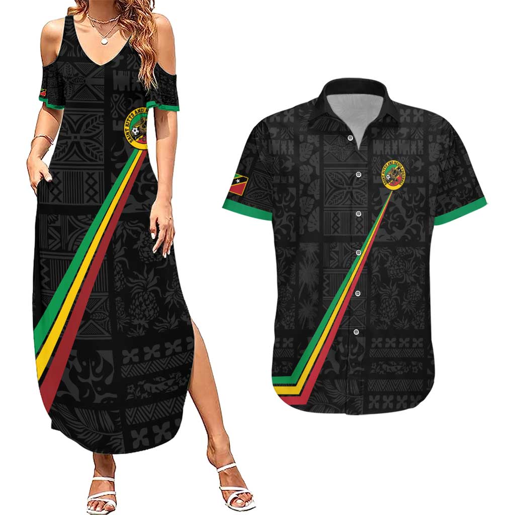Custom Saint Kitts And Nevis Football Couples Matching Summer Maxi Dress and Hawaiian Shirt Sugar Boyz Black Version - Wonder Print Shop