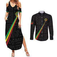 Custom Saint Kitts And Nevis Football Couples Matching Summer Maxi Dress and Long Sleeve Button Shirt Sugar Boyz Black Version - Wonder Print Shop