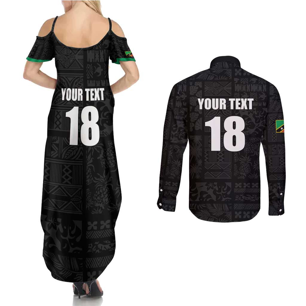 Custom Saint Kitts And Nevis Football Couples Matching Summer Maxi Dress and Long Sleeve Button Shirt Sugar Boyz Black Version - Wonder Print Shop