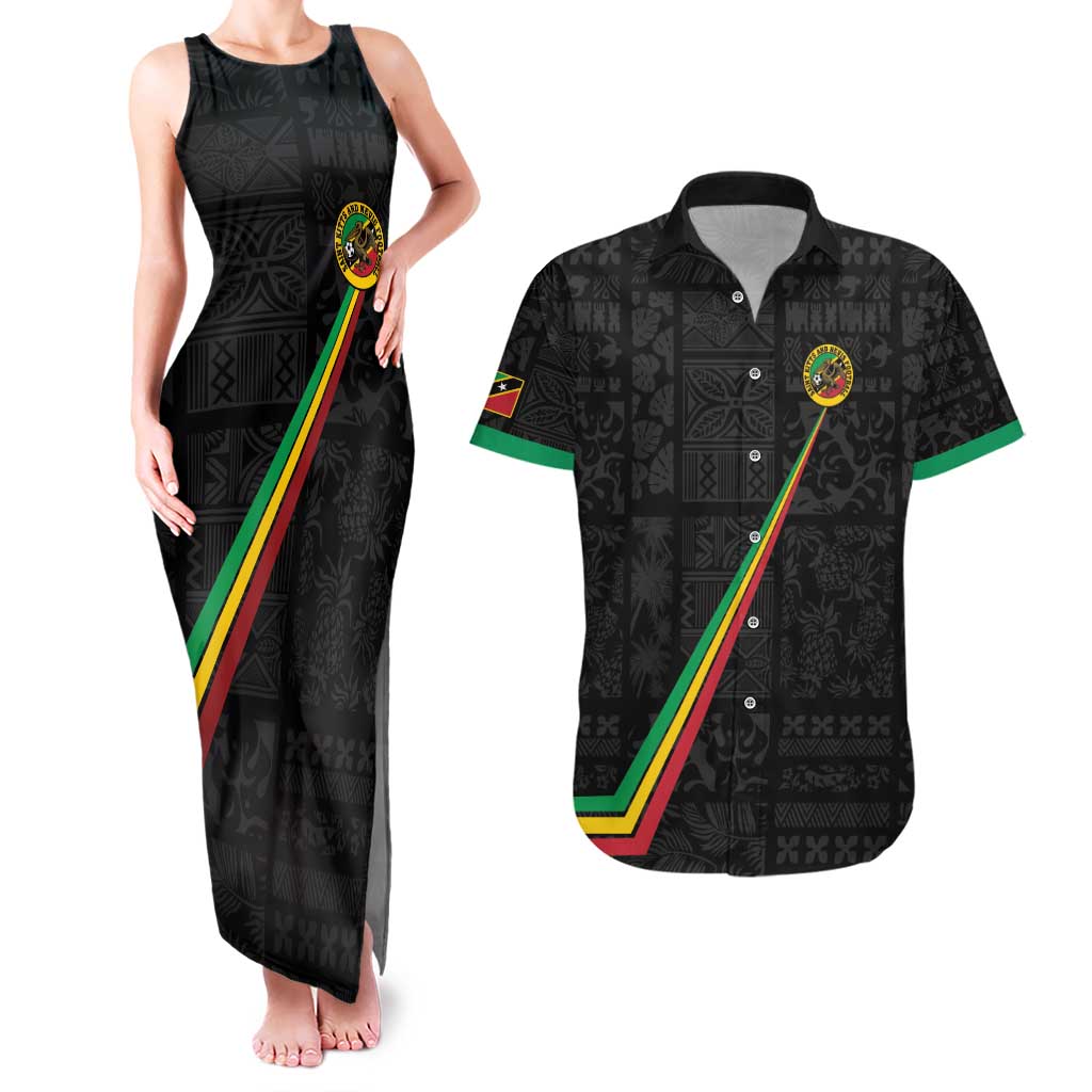 Custom Saint Kitts And Nevis Football Couples Matching Tank Maxi Dress and Hawaiian Shirt Sugar Boyz Black Version - Wonder Print Shop