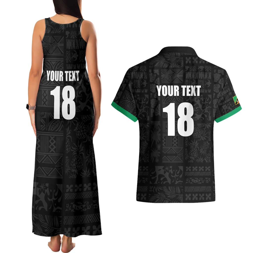 Custom Saint Kitts And Nevis Football Couples Matching Tank Maxi Dress and Hawaiian Shirt Sugar Boyz Black Version - Wonder Print Shop