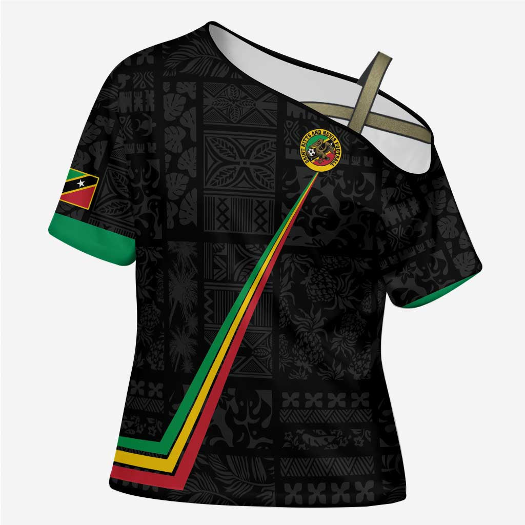 Custom Saint Kitts And Nevis Football Cross Shoulder Shirt Sugar Boyz Black Version - Wonder Print Shop
