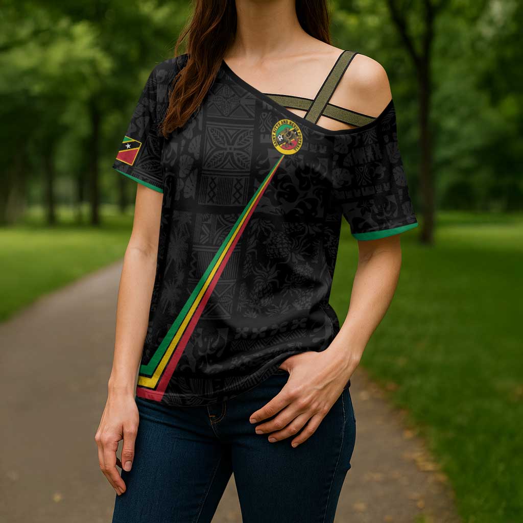 Custom Saint Kitts And Nevis Football Cross Shoulder Shirt Sugar Boyz Black Version - Wonder Print Shop