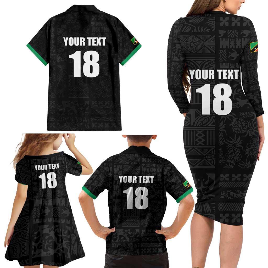 Custom Saint Kitts And Nevis Football Family Matching Long Sleeve Bodycon Dress and Hawaiian Shirt Sugar Boyz Black Version - Wonder Print Shop