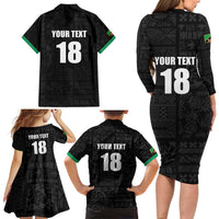 Custom Saint Kitts And Nevis Football Family Matching Long Sleeve Bodycon Dress and Hawaiian Shirt Sugar Boyz Black Version - Wonder Print Shop