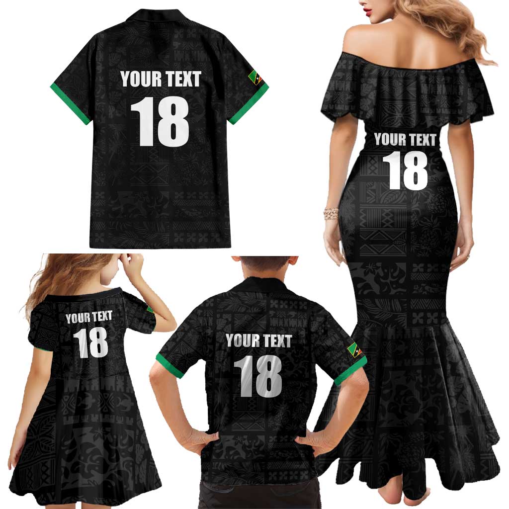 Custom Saint Kitts And Nevis Football Family Matching Mermaid Dress and Hawaiian Shirt Sugar Boyz Black Version - Wonder Print Shop