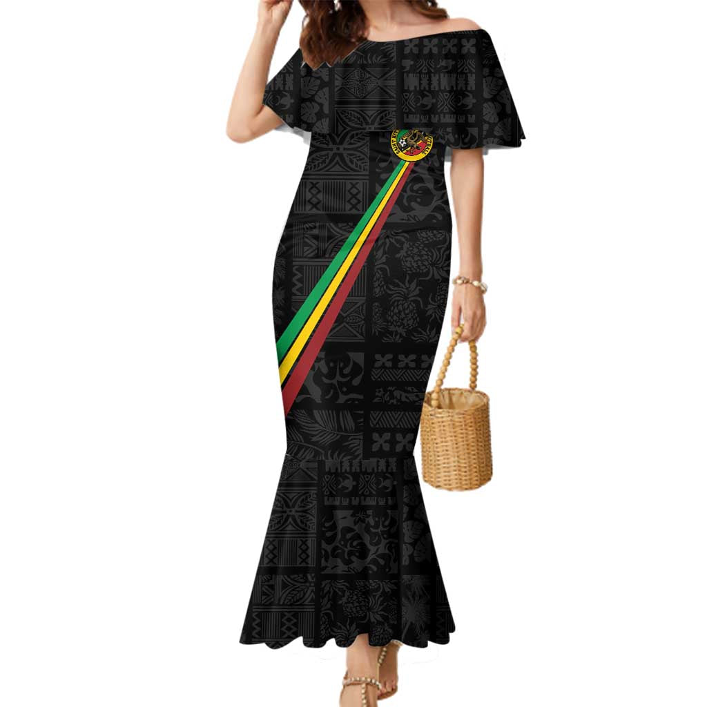 Custom Saint Kitts And Nevis Football Family Matching Mermaid Dress and Hawaiian Shirt Sugar Boyz Black Version - Wonder Print Shop