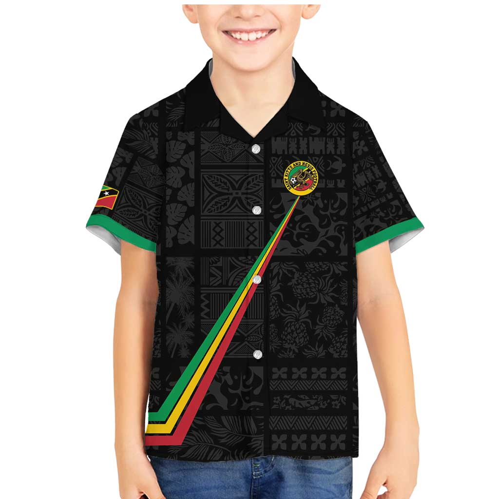 Custom Saint Kitts And Nevis Football Family Matching Mermaid Dress and Hawaiian Shirt Sugar Boyz Black Version - Wonder Print Shop