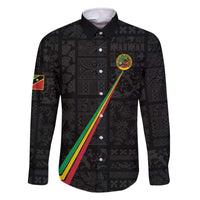 Custom Saint Kitts And Nevis Football Family Matching Off The Shoulder Long Sleeve Dress and Hawaiian Shirt Sugar Boyz Black Version - Wonder Print Shop