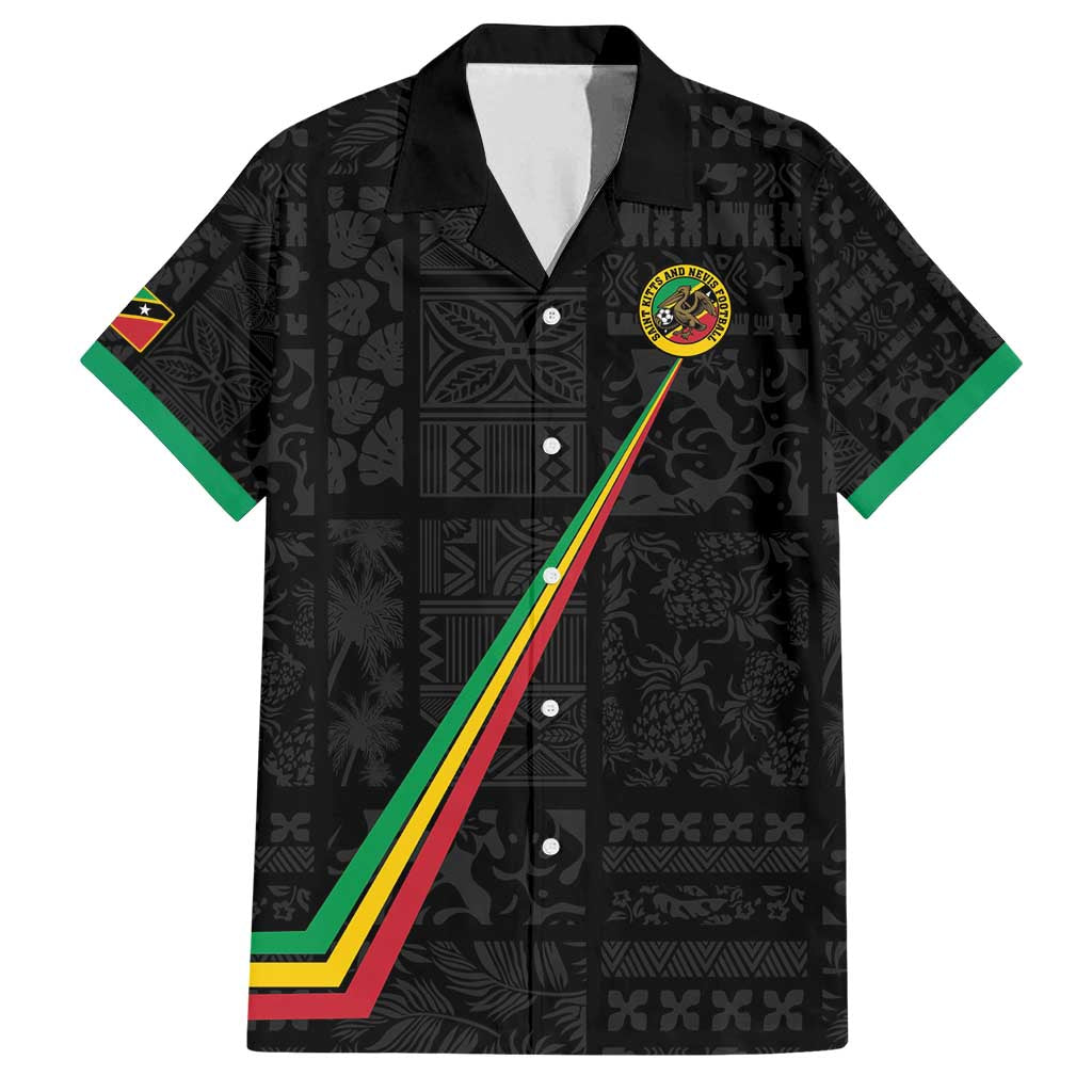 Custom Saint Kitts And Nevis Football Family Matching Off Shoulder Short Dress and Hawaiian Shirt Sugar Boyz Black Version - Wonder Print Shop