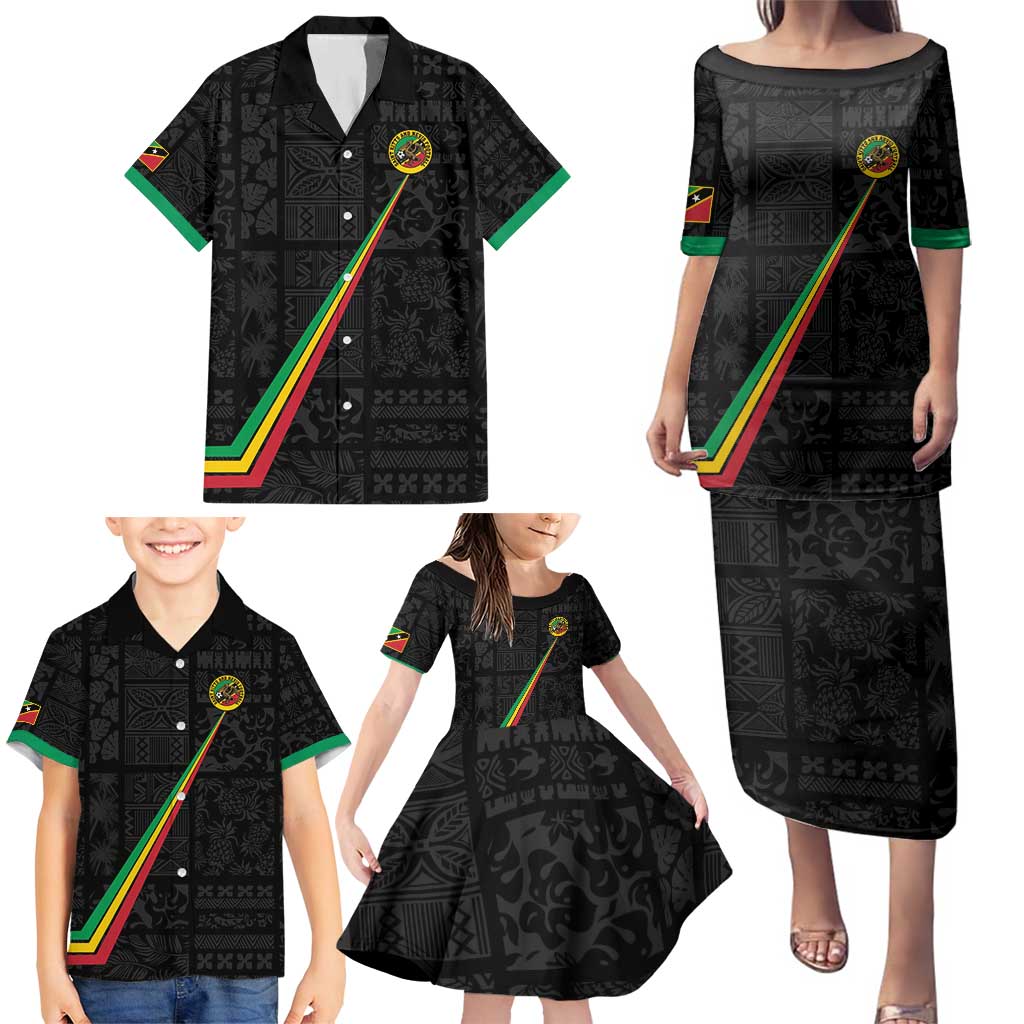 Custom Saint Kitts And Nevis Football Family Matching Puletasi and Hawaiian Shirt Sugar Boyz Black Version - Wonder Print Shop