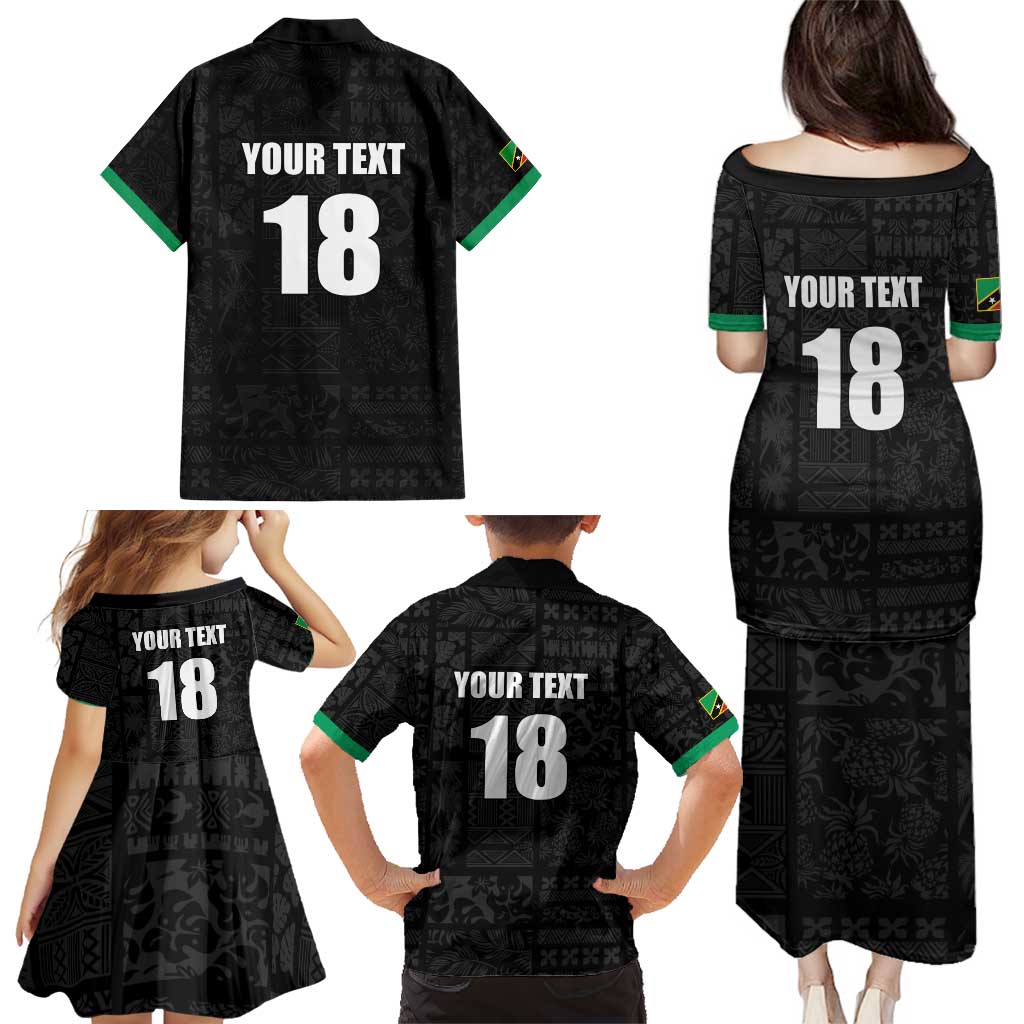 Custom Saint Kitts And Nevis Football Family Matching Puletasi and Hawaiian Shirt Sugar Boyz Black Version - Wonder Print Shop