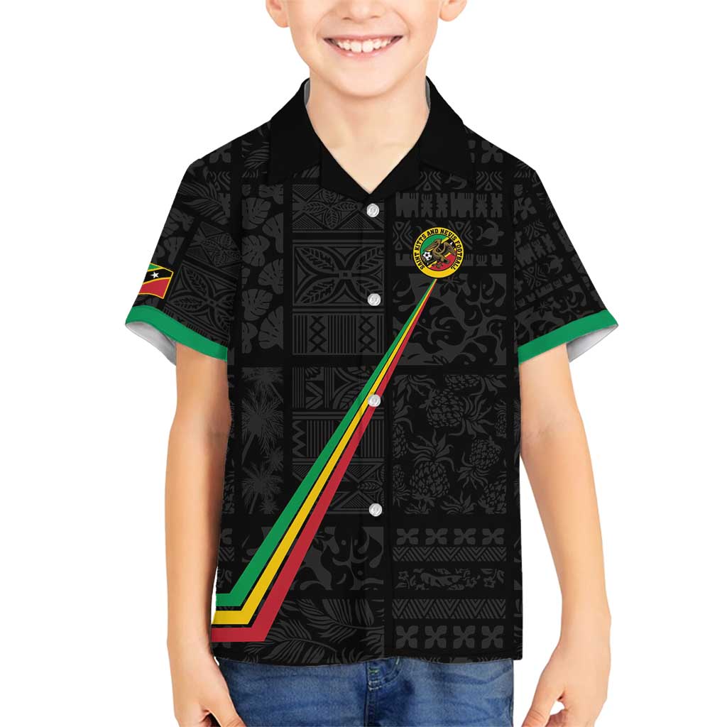 Custom Saint Kitts And Nevis Football Family Matching Puletasi and Hawaiian Shirt Sugar Boyz Black Version - Wonder Print Shop