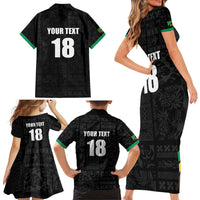 Custom Saint Kitts And Nevis Football Family Matching Short Sleeve Bodycon Dress and Hawaiian Shirt Sugar Boyz Black Version - Wonder Print Shop
