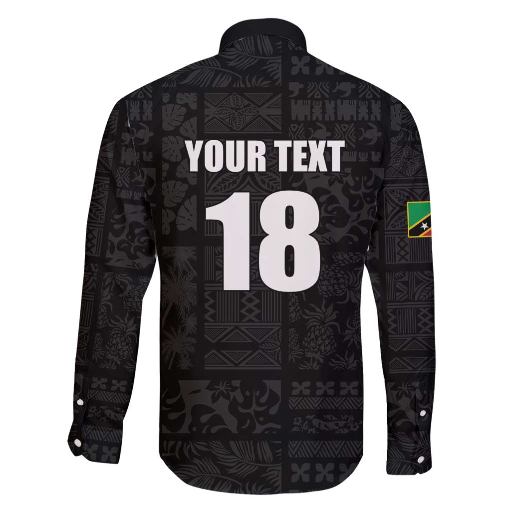 Custom Saint Kitts And Nevis Football Family Matching Short Sleeve Bodycon Dress and Hawaiian Shirt Sugar Boyz Black Version - Wonder Print Shop