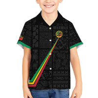 Custom Saint Kitts And Nevis Football Family Matching Short Sleeve Bodycon Dress and Hawaiian Shirt Sugar Boyz Black Version - Wonder Print Shop