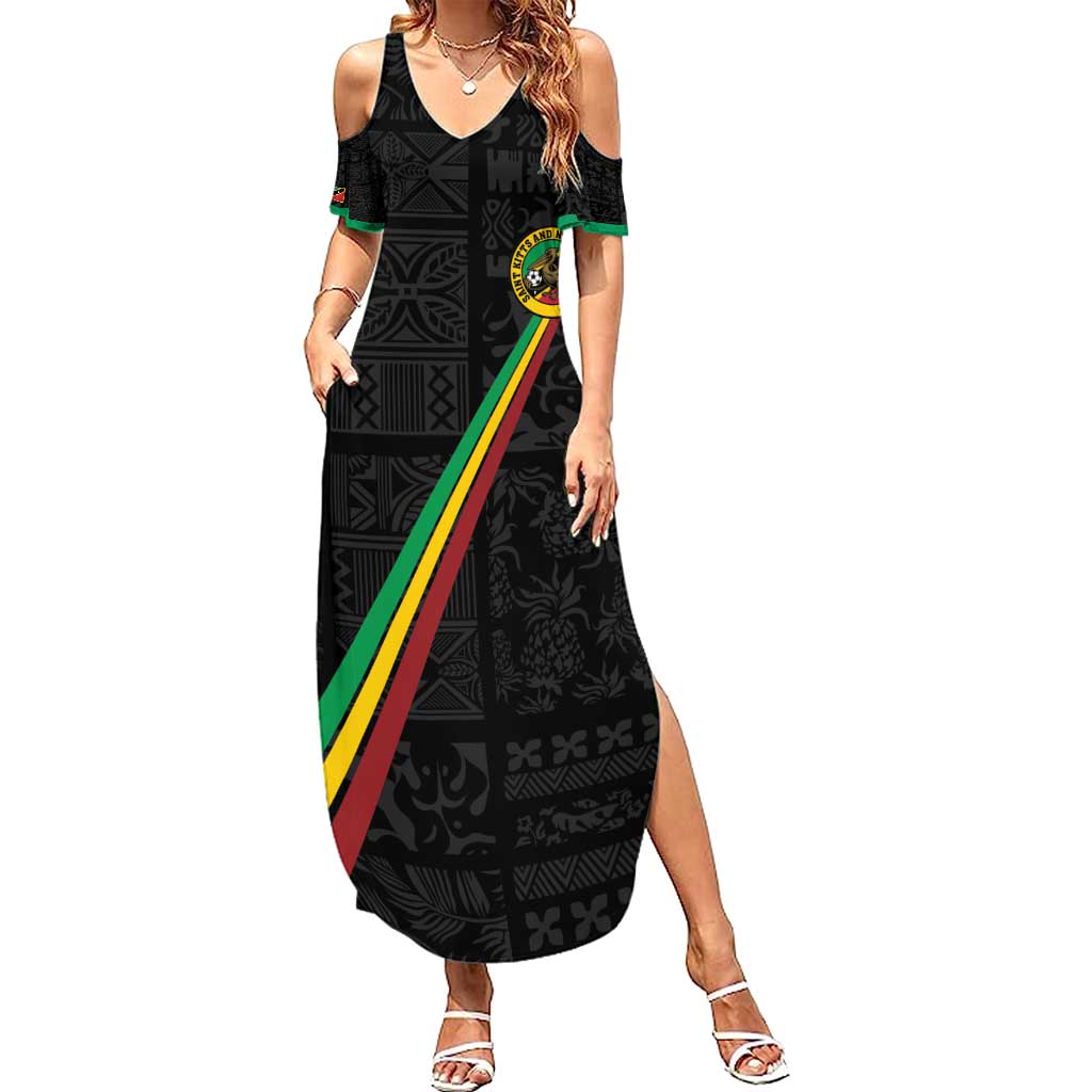Custom Saint Kitts And Nevis Football Family Matching Summer Maxi Dress and Hawaiian Shirt Sugar Boyz Black Version - Wonder Print Shop