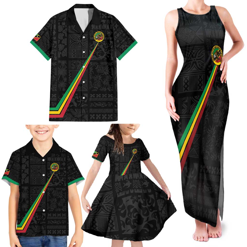 Custom Saint Kitts And Nevis Football Family Matching Tank Maxi Dress and Hawaiian Shirt Sugar Boyz Black Version - Wonder Print Shop