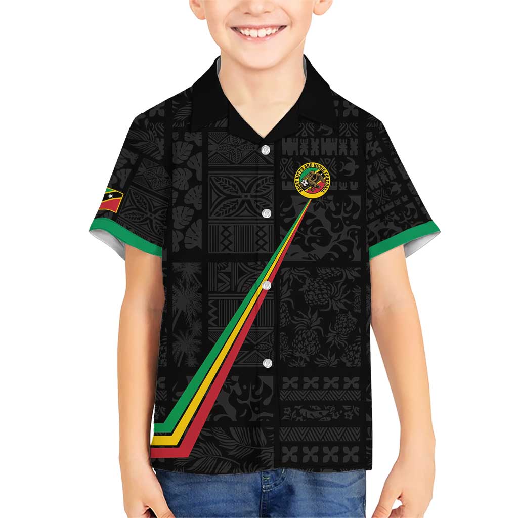 Custom Saint Kitts And Nevis Football Kid Hawaiian Shirt Sugar Boyz Black Version - Wonder Print Shop