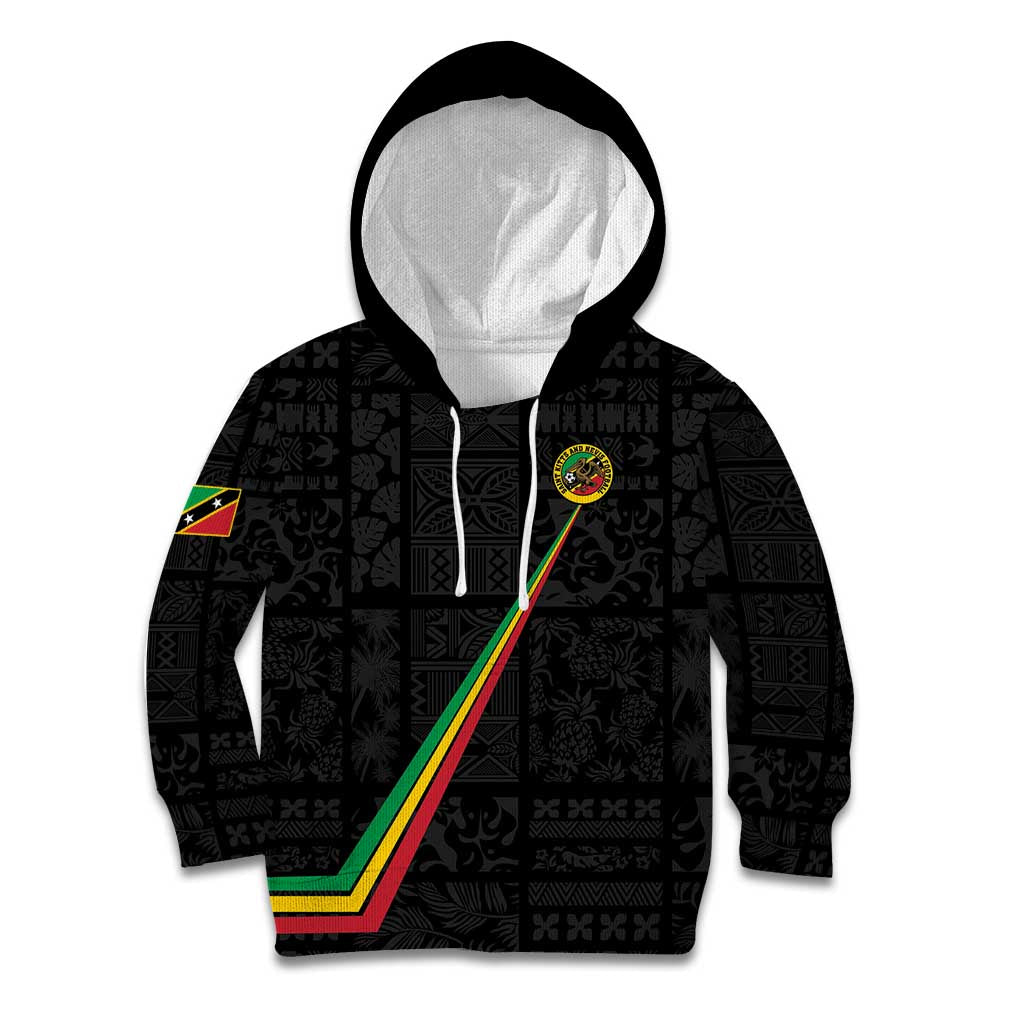 Custom Saint Kitts And Nevis Football Kid Hoodie Sugar Boyz Black Version - Wonder Print Shop